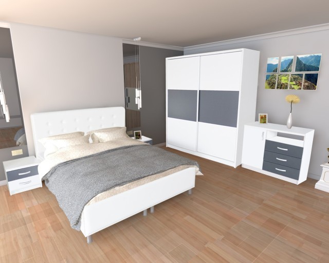 Dormitor Milano cu Pat Alb 160x200 cm